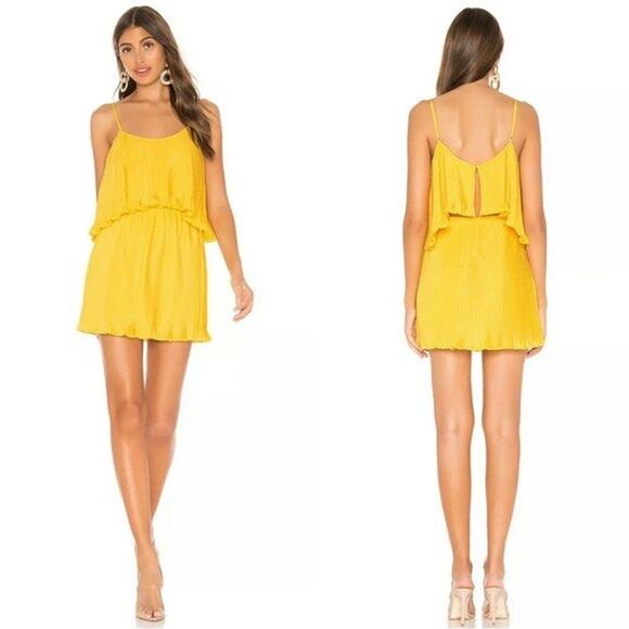 Superdown Womens‎ Medium Tawnie Cami Mini Dress Yellow Pleated Adjustable Straps - Picture 1 of 8